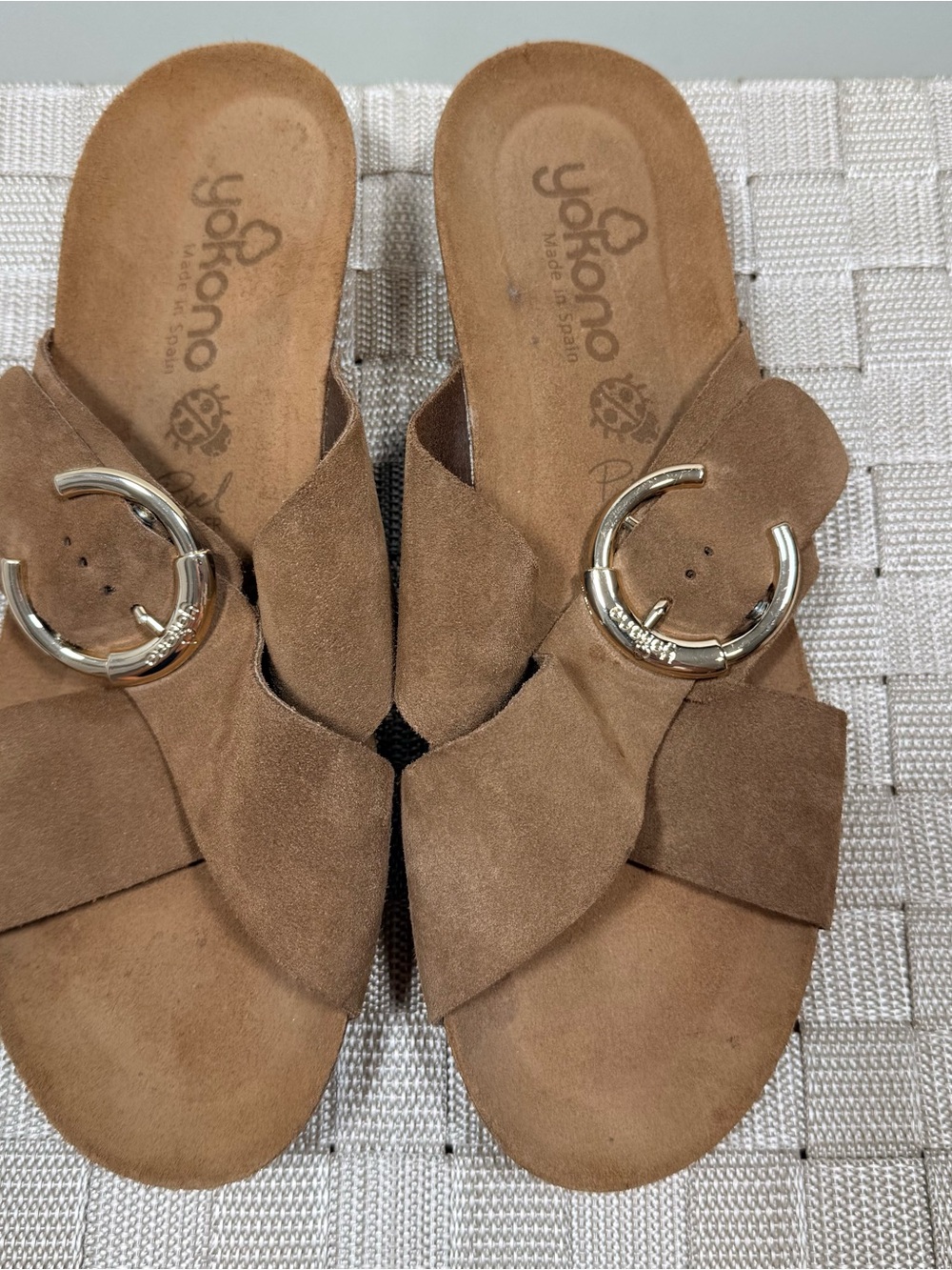 Yokono Boho Suede Leather Rubber Sandals Decorative Buckle Spain Slides Size 9